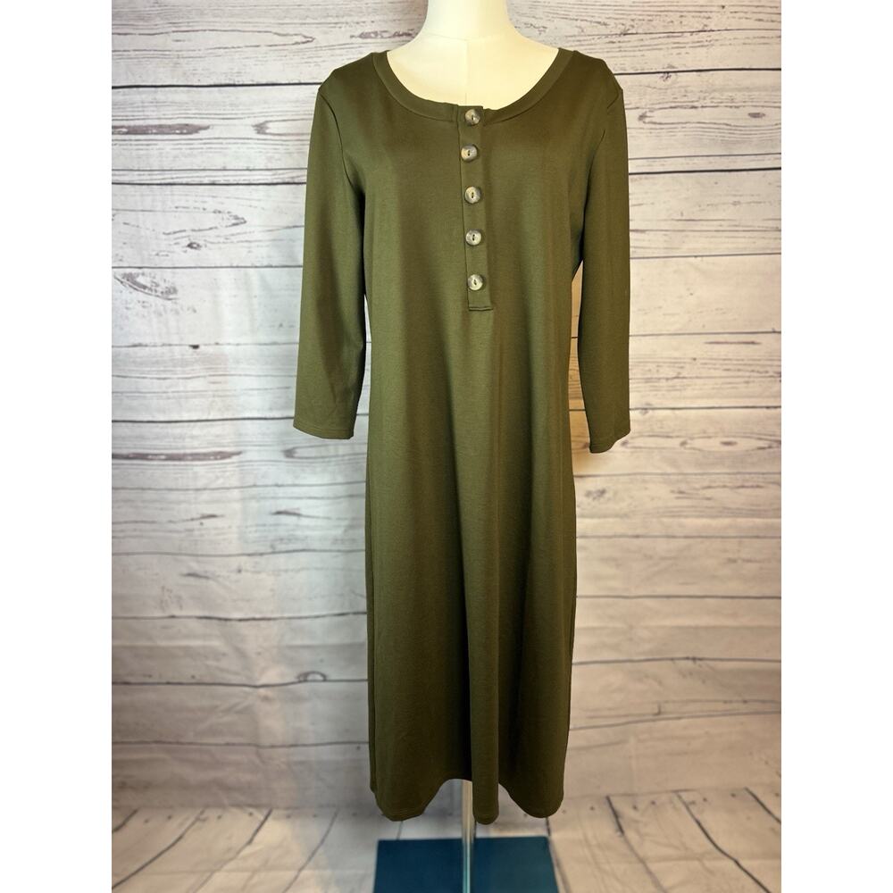 Olive Green Long Button Front Dress Lou Lou Size Large